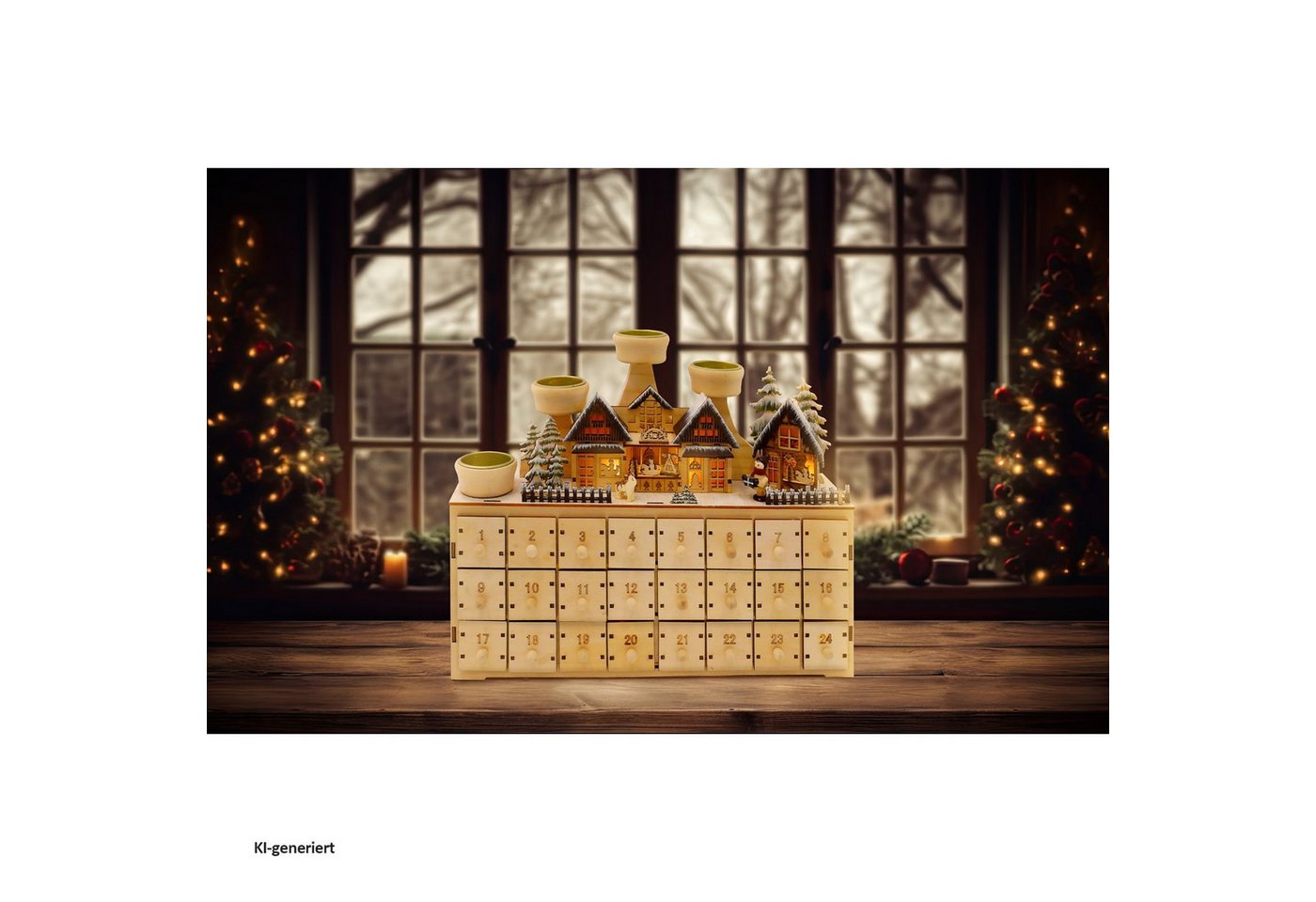 HTI-Living Kerzenständer Adventsleuchter mit Adventskalender zum Befüllen (Stück, 1 St., 1 Kerzenständer, ohne Batterien und Teelichter), für 4 Teelichter inklu – Bild 2 von 2