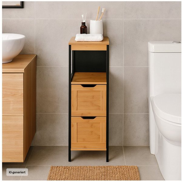 HTI-Living Kommode Beistellschränkchen mit 2 Schubladen (1 Stück, 1 St., 1 Beistellschrank), Badregal Flurkommode