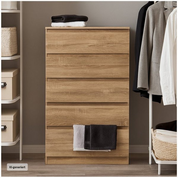 HTI-Living Kommode Kommode mit 5 grifflosen Schubladen Sonoma (Stück, 1 St., 1 Kommode), Anrichte Sideboard Schrank