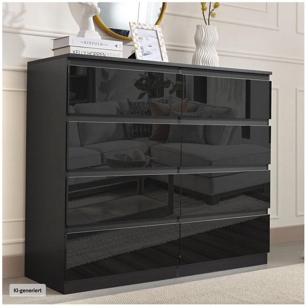 HTI-Living Kommode Sideboard Kenji 8 Schubladen Hochglanz Schwarz (Stück, 1 St., 1 Sideboard), Kommode