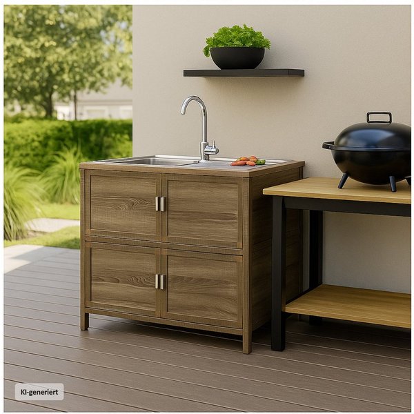 HTI-Living Küchenspüle Spüle mit Abtropfläche und Unterschrank, 83/43 cm, (Stück, 1 Outdoorspüle), für Garten und Camping mit Edelstahl-Armatur