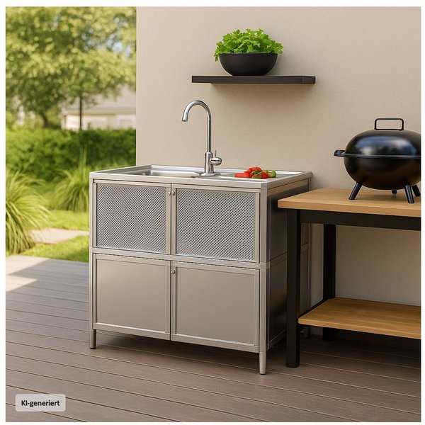 HTI-Living Küchenspüle Spüle mit Abtropfläche und Unterschrank, 83/43 cm, (Stück, 1 St., 1 Outdoorspüle), für Garten und Camping mit Edelstahl-Armatur