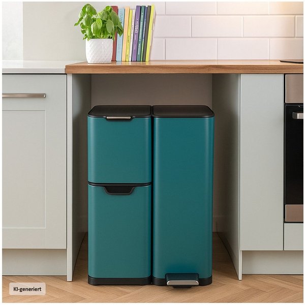 HTI-Living Mülleimer Mülleimer Edelstahl mit 3 Behältern, Mülltrennsystem 60 Liter