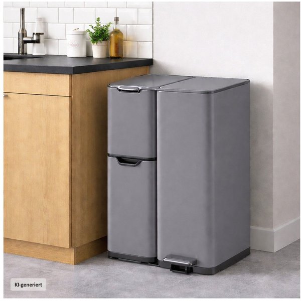 HTI-Living Mülleimer Edelstahl mit 3 Behältern Grau, 3 in 1