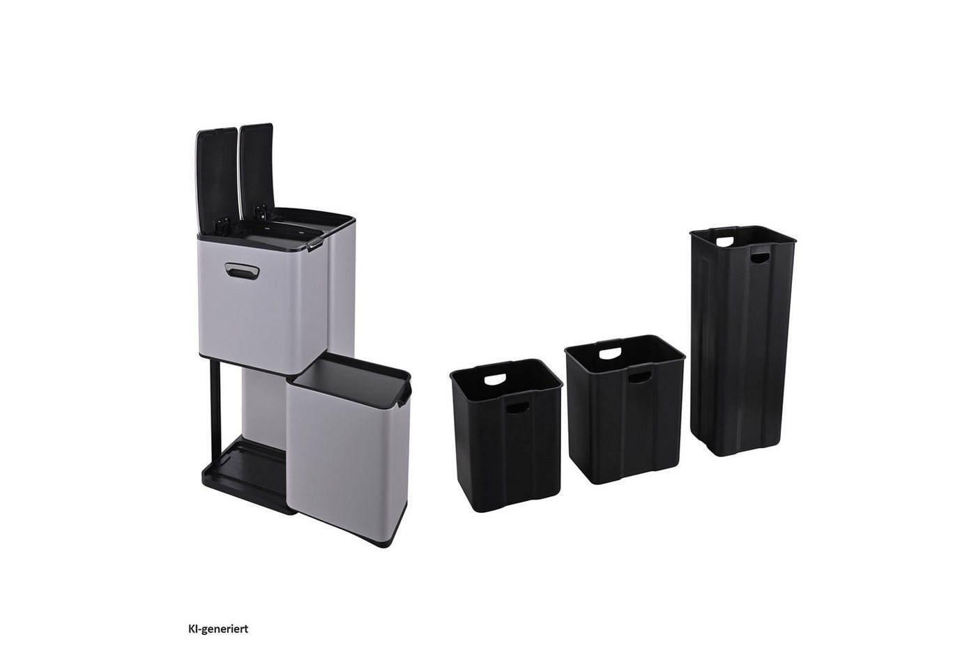 HTI-Living Mülleimer Edelstahl mit 3 Behältern Grau, 3 in 1 – Bild 4 von 4