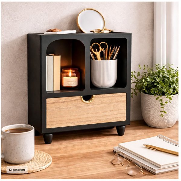 HTI-Living Schmuckkasten Minikommode mit Schublade MDF Aufbewahrungsschrank mit offenen Fächern (1 Stück, 1 Minikommode ohne Dekoration)