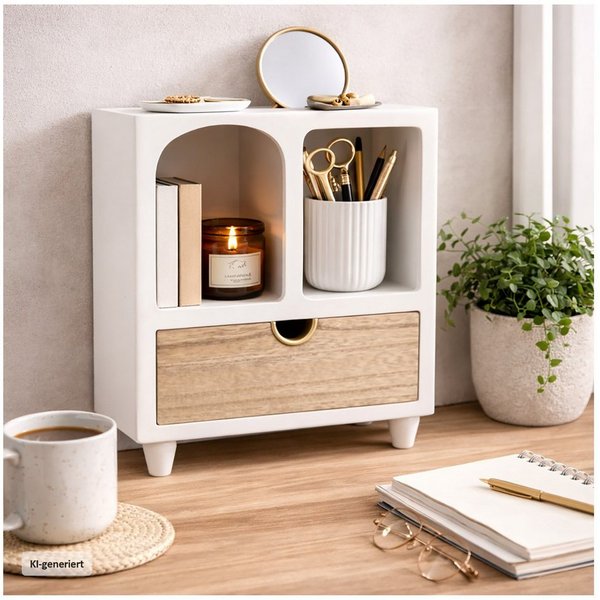 HTI-Living Schmuckkasten Minikommode mit Schublade MDF Aufbewahrungsschrank mit offenen Fächern (1 Stück, 1 Minikommode ohne Dekoration)