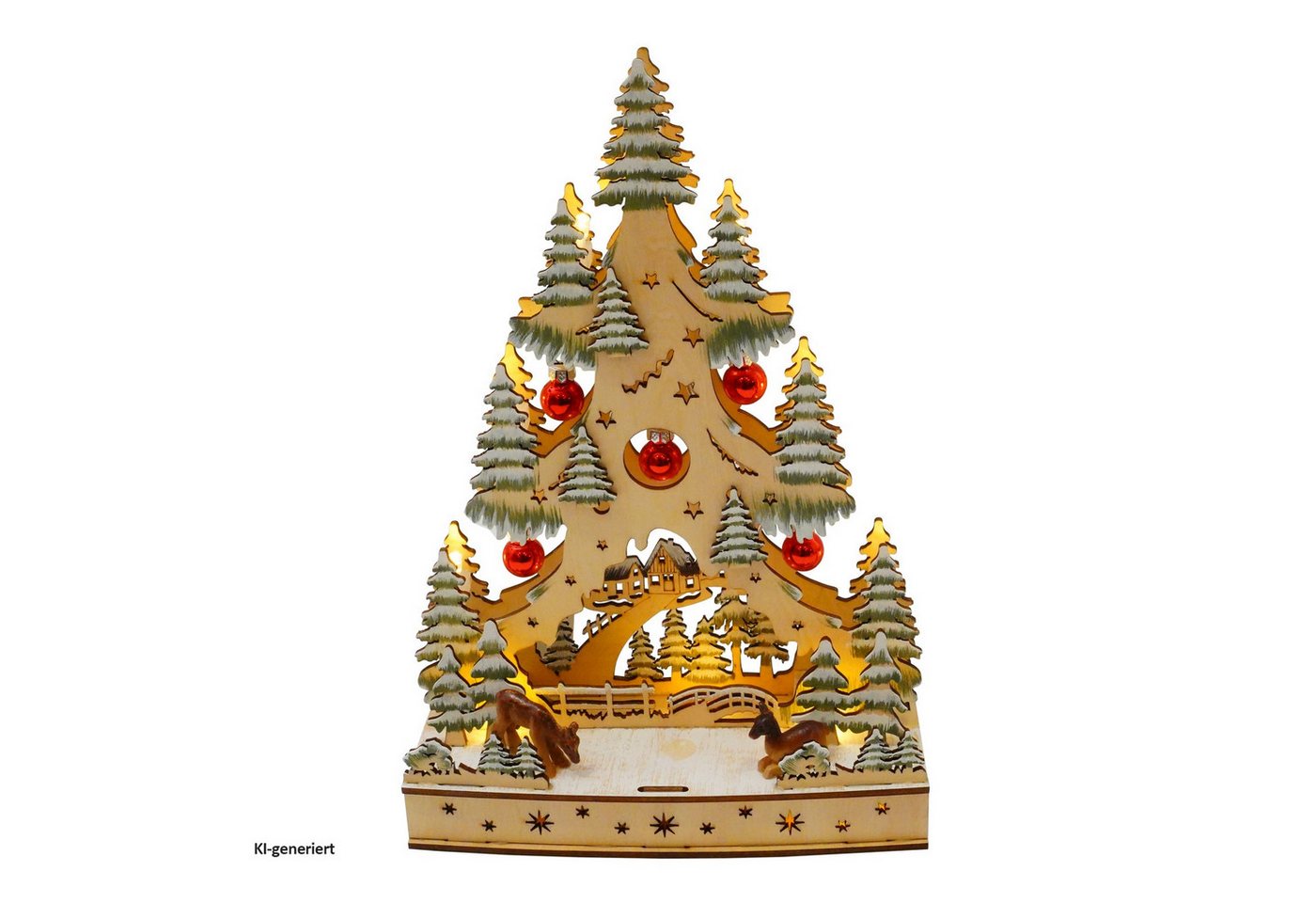 HTI-Living Schwibbogen LED Schwibbogen Weihnachtsbaum mit Kugeln und Rentieren (1-tlg), Lichterspitze aus Holz, batteriebetrieben – Bild 2 von 3