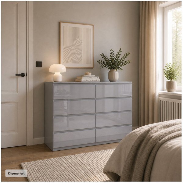 HTI-Living Sideboard Sideboard Kenji 8 Schubladen Hochglanz Grau (Stück, 1 St., 1 Sideboard), Kommode