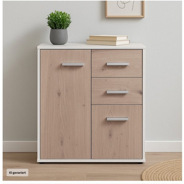 HTI-Living Sideboard Kommode mit 2 Schubladen Nina Weiß Artisaneiche (Stück, 1 Kommode), Anrichte Sideboard Schrank