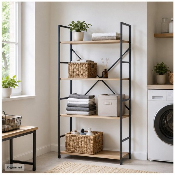 HTI-Living Standregal Elio mit 4 Ablagen, Stahlgestell, MDF-Böden in Artisaneiche, 1 Stück 1-tlg., im Industrie-Design mit vier großzügigen Ablageböden