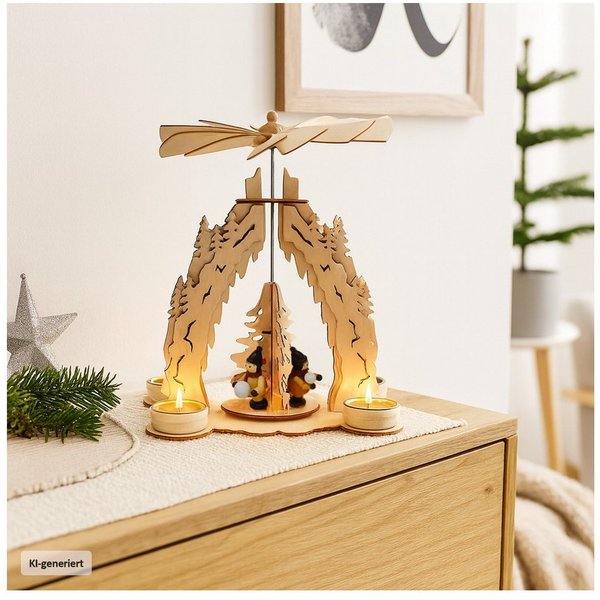 HTI-Living Weihnachtspyramide Weihnachtspyramide Schneeball, Tischpyramide für 4 Teelichter