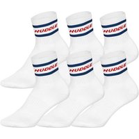 HUDDLE Unisex Socken, 6er Pack - Streifen, Logo, Short Crew, Sportsocken, einfarbig, Größe 43-46 in Weiß
