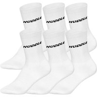 HUDDLE Unisex Socken, 6er Pack - Basic, Logo, Crew, Sportsocken, einfarbig, Größe 39-42 in Weiß
