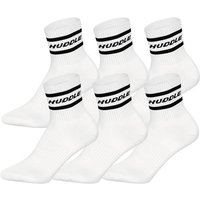 HUDDLE Unisex Socken, 6er Pack - Streifen, Logo, Short Crew, Sportsocken, einfarbig, Größe 43-46 in Weiß