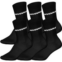 HUDDLE Unisex Socken, 6er Pack - Basic, Logo, Crew, Sportsocken, einfarbig, Größe 39-42 in Schwarz