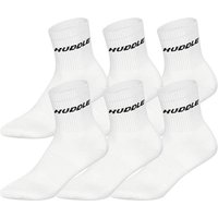 HUDDLE Unisex Socken, 6er Pack - Basic, Logo, Short Crew, Sportsocken, einfarbig, Größe 43-46 in Weiß
