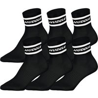 HUDDLE Unisex Socken, 6er Pack - Streifen, Logo, Short Crew, Sportsocken, einfarbig, Größe 39-42 in Schwarz