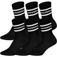 HUDDLE Unisex Socken, 6er Pack - Streifen, Logo, Crew, Sportsocken, einfarbig, Größe 35-38 in Schwarz