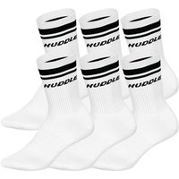 HUDDLE Unisex Socken, 6er Pack - Doppelstreifen, Logo, Crew, Sportsocken, einfarbig, Größe 39-42 in Weiß