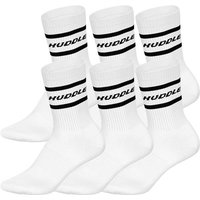 HUDDLE Unisex Socken, 6er Pack - Streifen, Logo, Crew, Sportsocken, einfarbig, Größe 35-38 in Weiß