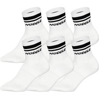 HUDDLE Unisex Socken, 6er Pack - Doppelstreifen, Logo, Short Crew, Sportsocken, einfarbig, Größe 43-46 in Weiß