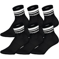 HUDDLE Unisex Socken, 6er Pack - Doppelstreifen, Logo, Short Crew, Sportsocken, einfarbig, Größe 43-46 in Schwarz