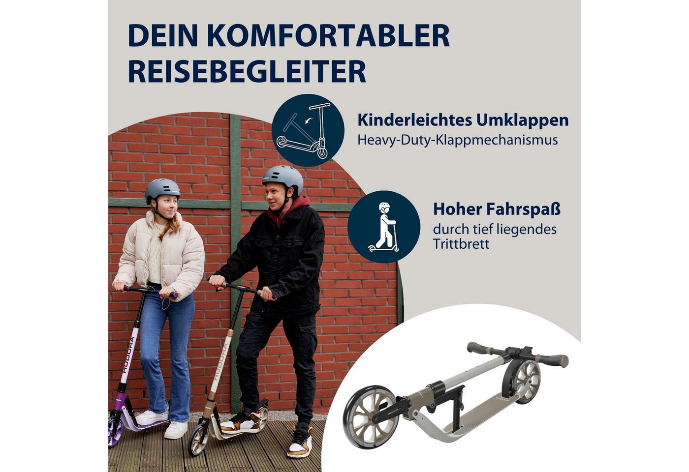 Hudora Cityroller BigWheel® 205 Advanced, Tretroller, (max. 100kg), einklappbarer, höhenverstellbarer Kick-Scooter – Bild 4 von 5