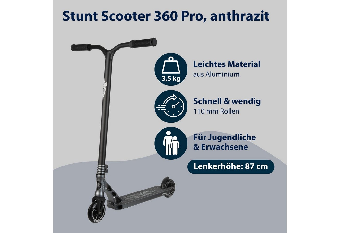 Hudora Cityroller Stunt Scooter 360 Pro, Trickroller, Tretroller, extrem robuster Kickscooter für Freestyler – Bild 2 von 5
