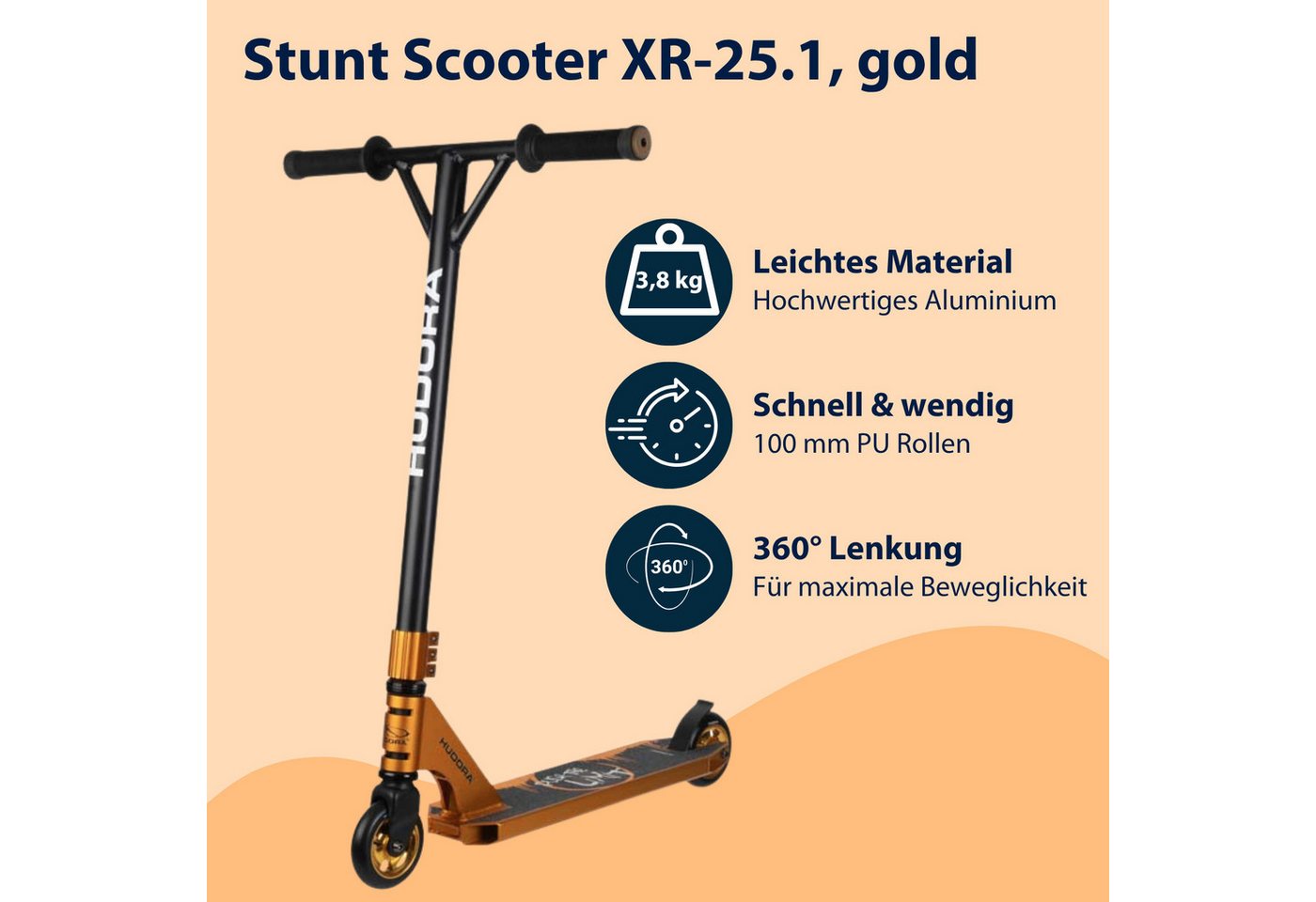 Hudora Cityroller Stunt Scooter XR-25.1, Trickroller, Tretroller, extrem robuster Kickscooter für Freestyler – Bild 2 von 5