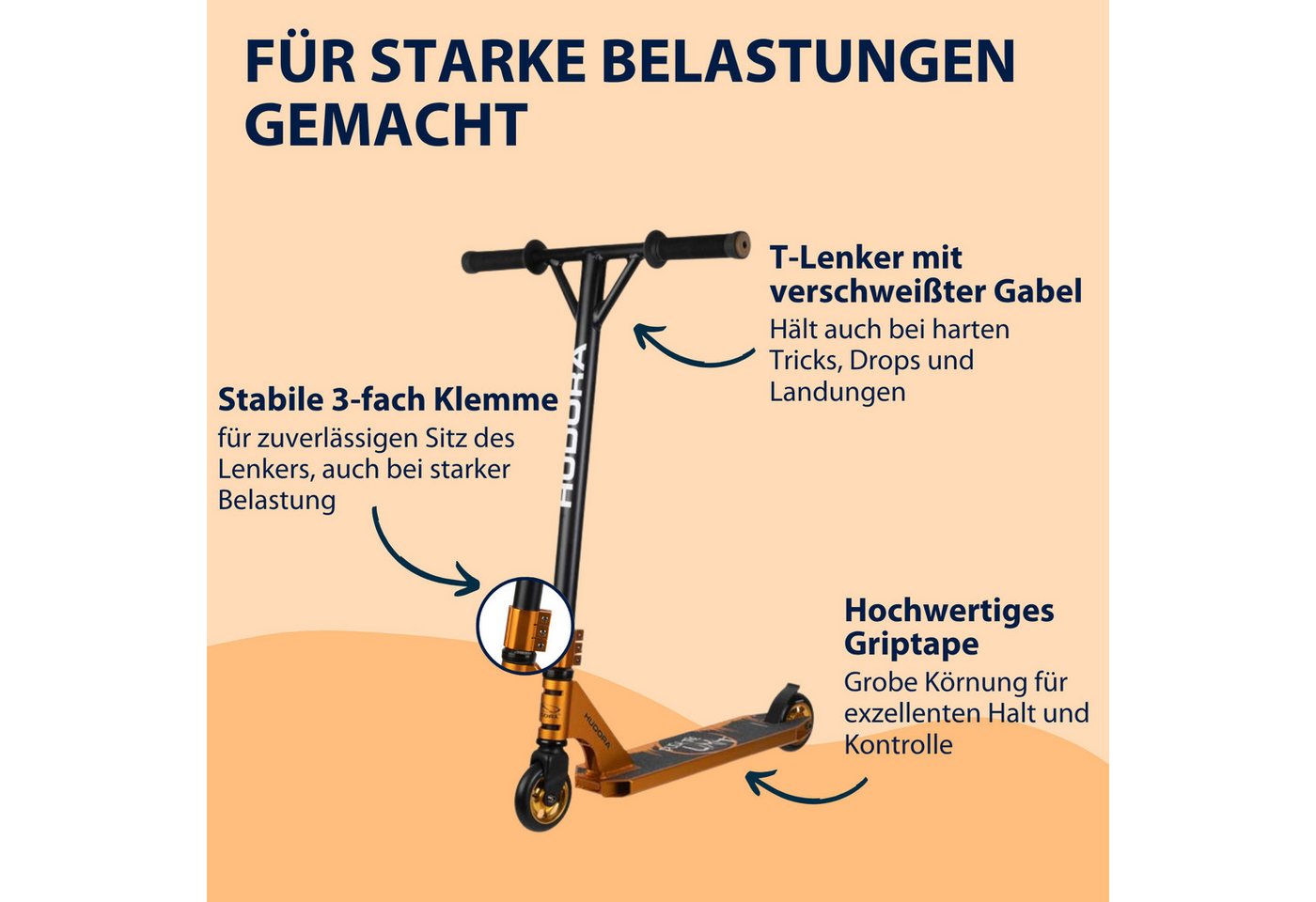 Hudora Cityroller Stunt Scooter XR-25.1, Trickroller, Tretroller, extrem robuster Kickscooter für Freestyler – Bild 5 von 5