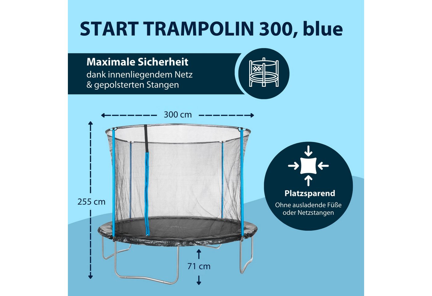 Hudora Gartentrampolin Start 300V, Ø 300 cm, Sicherheitsnetz, reißfeste Randabdeckung – Bild 2 von 5