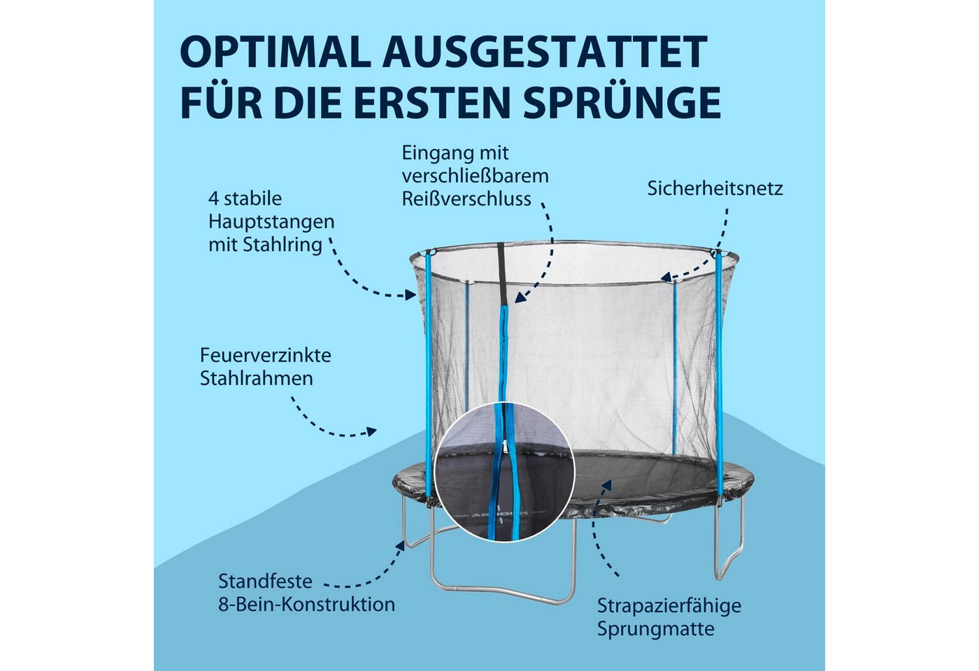 Hudora Gartentrampolin Start 300V, Ø 300 cm, Sicherheitsnetz, reißfeste Randabdeckung – Bild 3 von 5