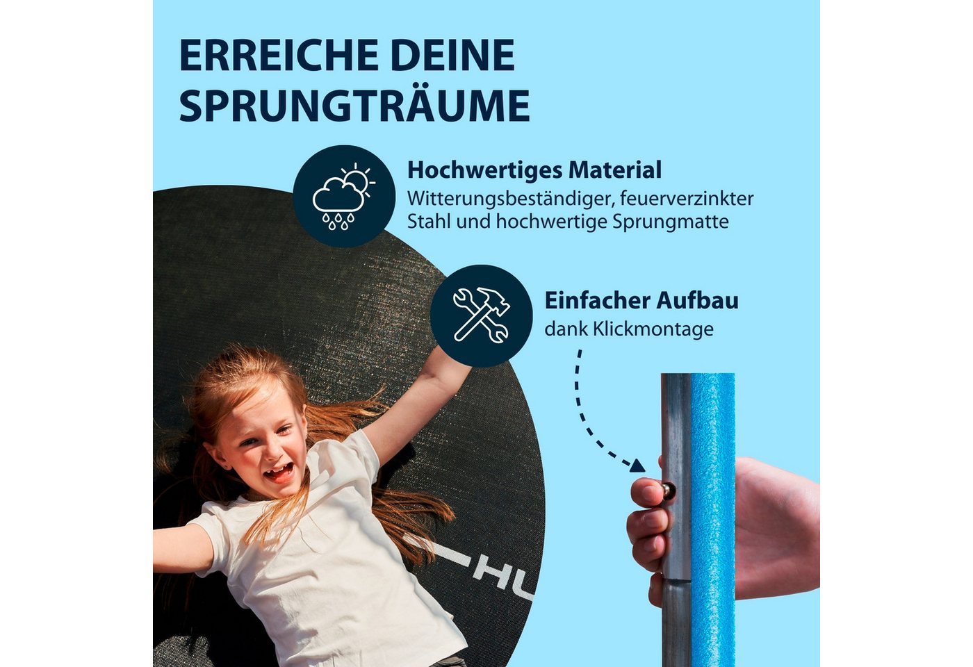 Hudora Gartentrampolin Start 300V, Ø 300 cm, Sicherheitsnetz, reißfeste Randabdeckung – Bild 4 von 5
