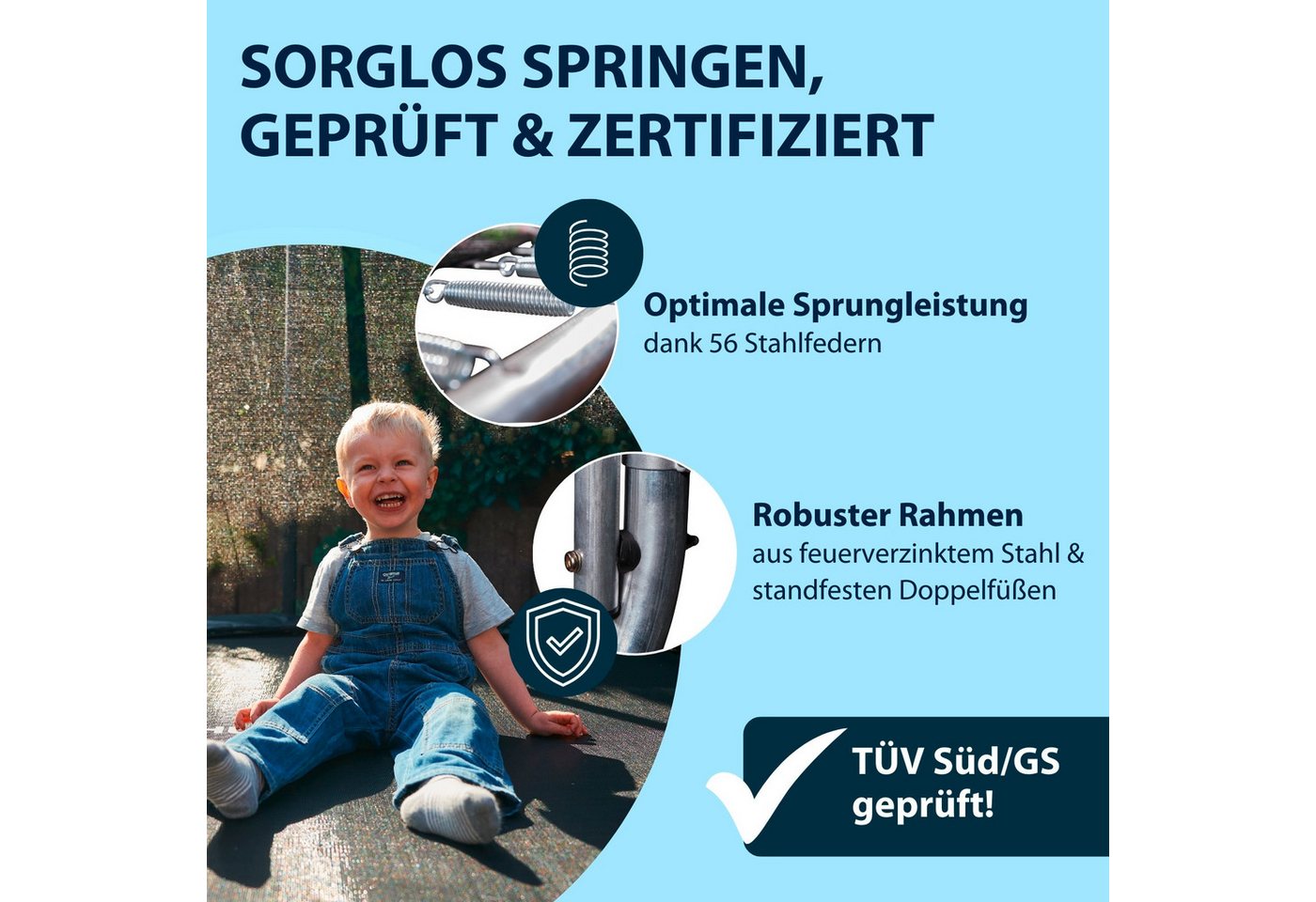 Hudora Gartentrampolin Start 300V, Ø 300 cm, Sicherheitsnetz, reißfeste Randabdeckung – Bild 5 von 5