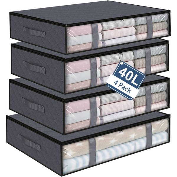 HUGERSTONE Aufbewahrungstasche 4 Stück Unterbett Aufbewahrungsbox, Faltbare Kleidung Aufbewahrung (Set, 4-tlg., 40 L / 75 L), groß Aufbewahrungstasche für Bettd