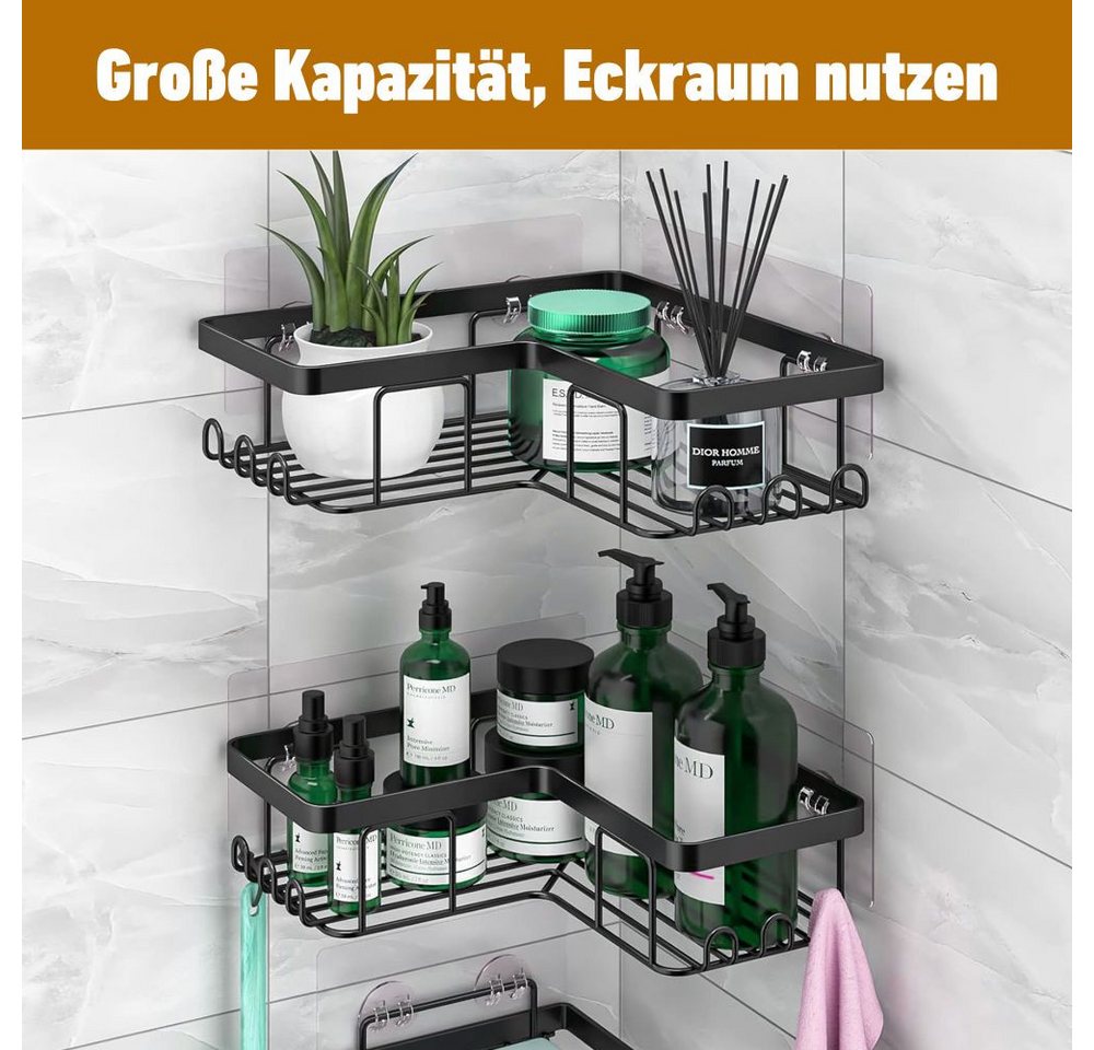 HUGERSTONE Duschregal Duschablage Ohne Bohren, Badezimmer Organizer mit Seifenhalter Haken, 3-tlg., Edelstahl Elbstklebender Duschkorb für Bad Küche Toilette Au – Bild 2 von 5