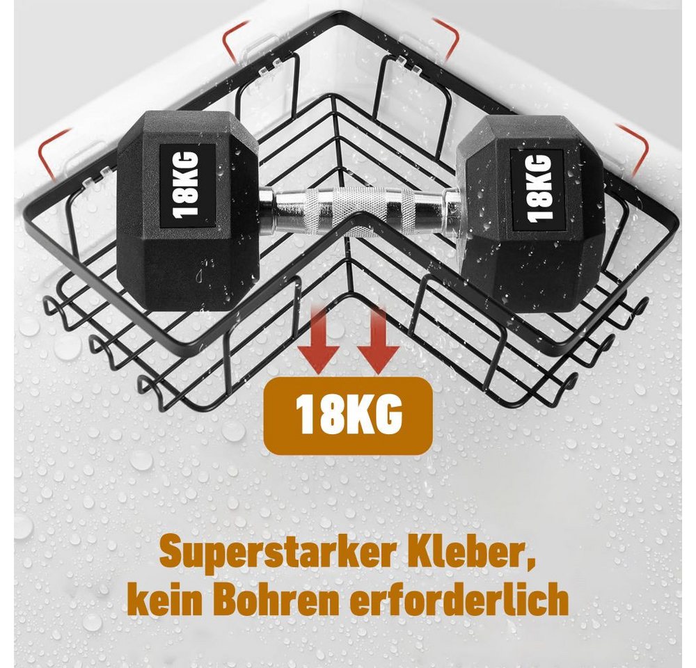 HUGERSTONE Duschregal Duschablage Ohne Bohren, Badezimmer Organizer mit Seifenhalter Haken, 3-tlg., Edelstahl Elbstklebender Duschkorb für Bad Küche Toilette Au – Bild 5 von 5