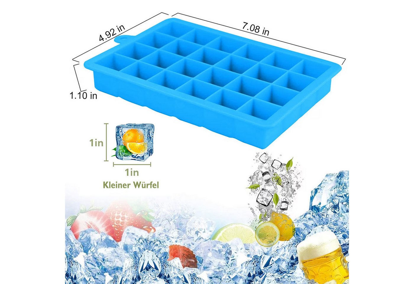 HUGERSTONE Eiswürfelform 3 Pack Eiswürfelbehälter mit Deckel, Silikon Eiswürfelform, BPA frei, (Set, 24 x Eiswürfelformen, 72 Eiswürfel 3-tlg), Stapelbar, Leich – Bild 3 von 5