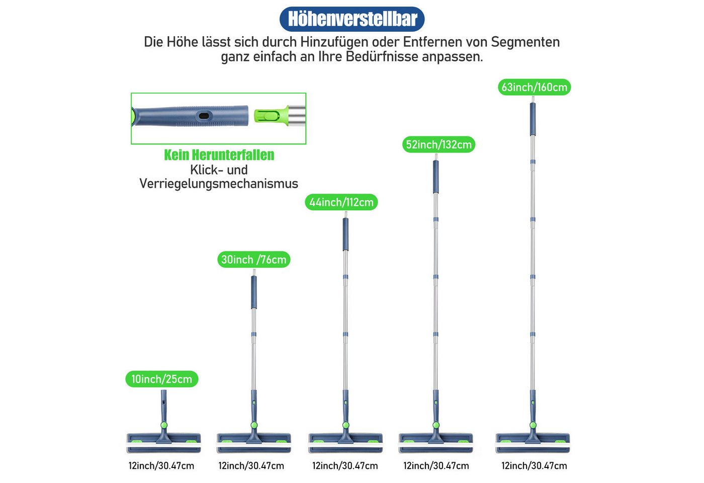 HUGERSTONE Fensterreiniger 2in1 Fensterputzer mit Teleskopstange (10-63inch) und Fensterabzieher, (1 x Fensterreiniger 1 x Fensterabzieher 2 x Reinigungstücher) – Bild 4 von 5