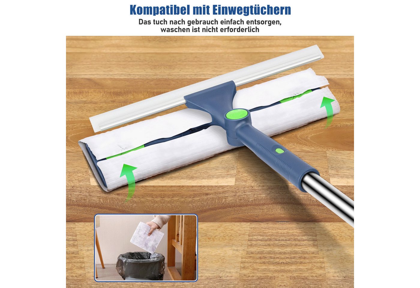 HUGERSTONE Fensterreiniger 2in1 Fensterputzer mit Teleskopstange (10-63inch) und Fensterabzieher, (1 x Fensterreiniger 1 x Fensterabzieher 2 x Reinigungstücher) – Bild 5 von 5