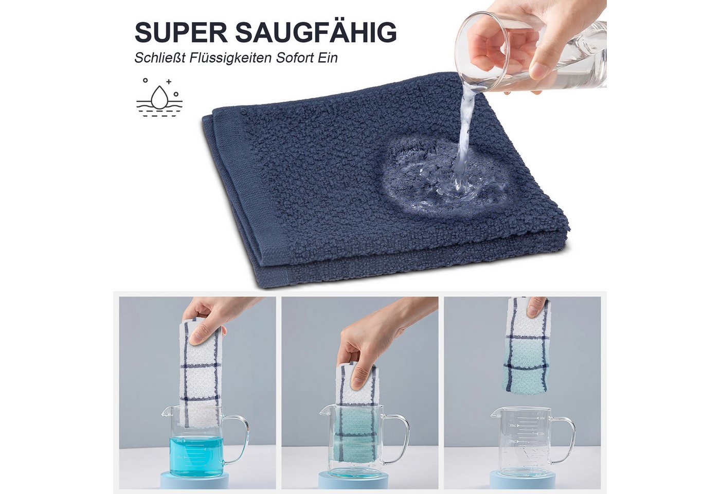 HUGERSTONE Geschirrtuch Geschirrhandtücher, Geschirrtücher Baumwolle 100%, Küchentücher, (Set, 8-tlg, 30x30cm Küchenhandtücher), Mikrofaser Küchentuch, Waschbar – Bild 2 von 5