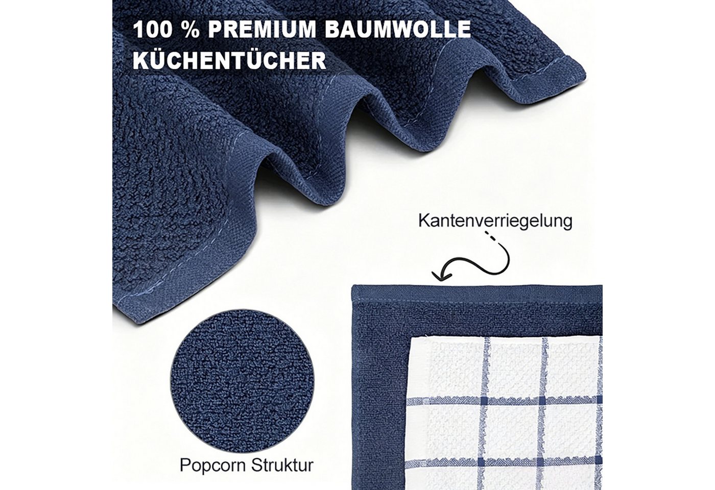 HUGERSTONE Geschirrtuch Geschirrhandtücher, Geschirrtücher Baumwolle 100%, Küchentücher, (Set, 8-tlg, 30x30cm Küchenhandtücher), Mikrofaser Küchentuch, Waschbar – Bild 3 von 5
