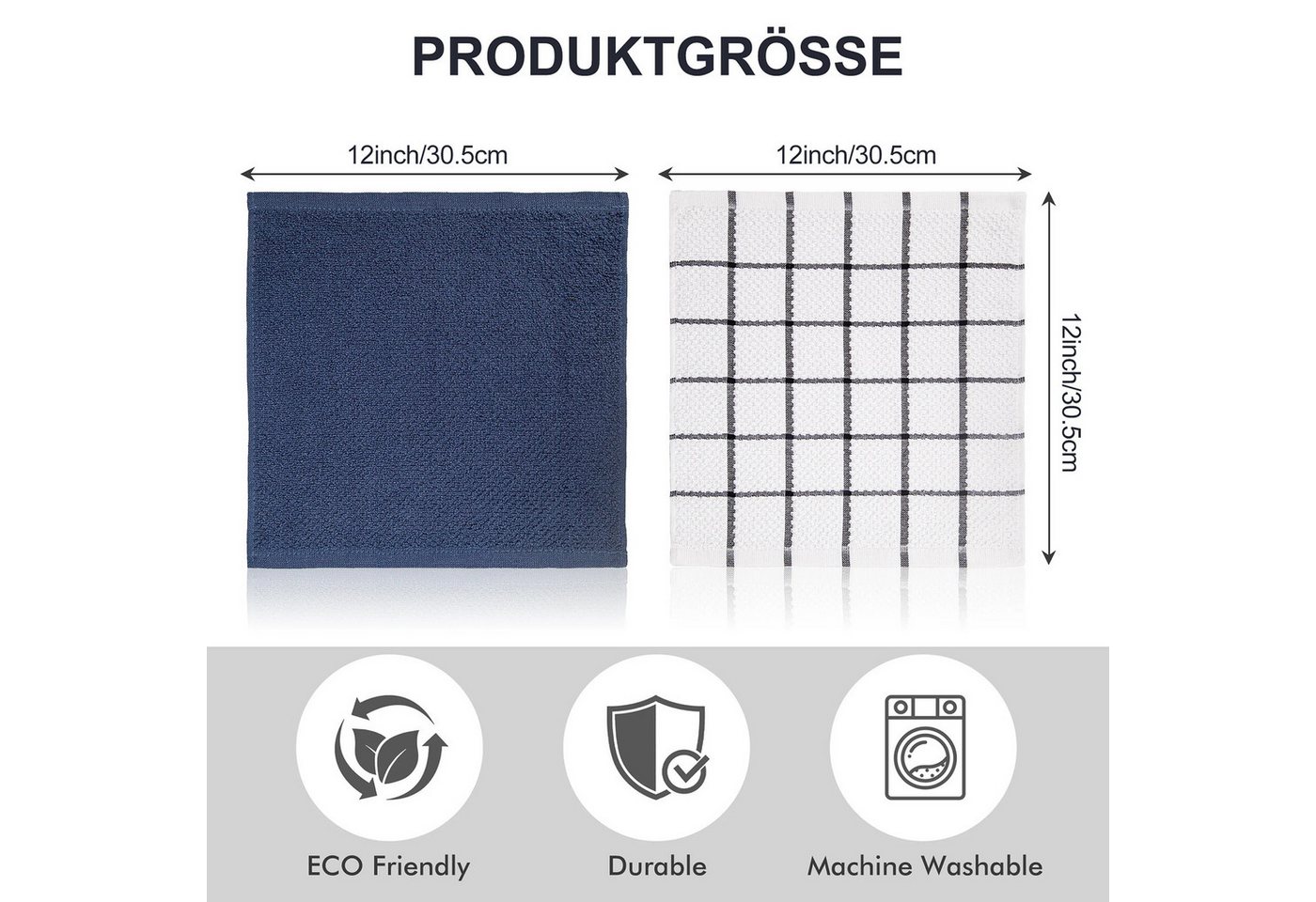 HUGERSTONE Geschirrtuch Geschirrhandtücher, Geschirrtücher Baumwolle 100%, Küchentücher, (Set, 8-tlg, 30x30cm Küchenhandtücher), Mikrofaser Küchentuch, Waschbar – Bild 4 von 5