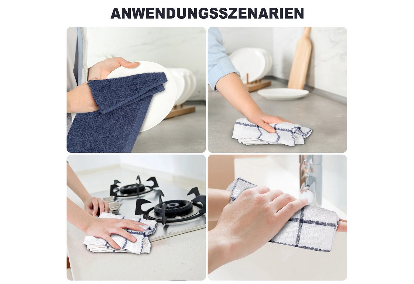 HUGERSTONE Geschirrtuch Geschirrhandtücher, Geschirrtücher Baumwolle 100%, Küchentücher, (Set, 8-tlg, 30x30cm Küchenhandtücher), Mikrofaser Küchentuch, Waschbar – Bild 5 von 5