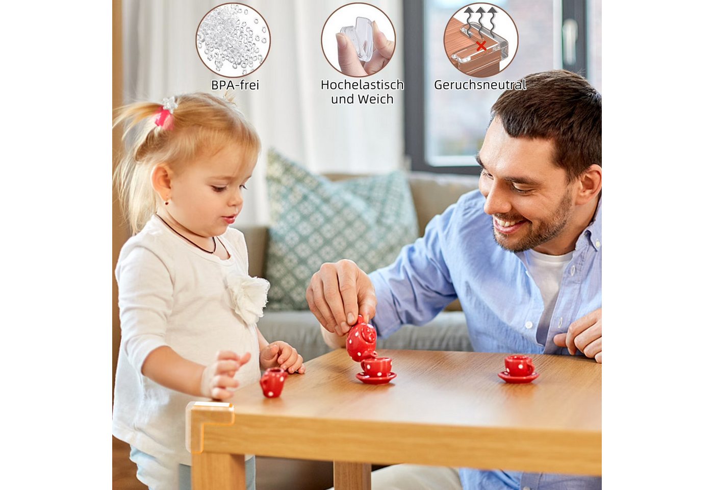 HUGERSTONE Kindersicherung Eckenschutz Baby, Silikon Kantenschutz, Transparente Tischkantenschutz, 20 Stücks Kantenschutz Selbstklebend für Möbel, Ecken, Tischs – Bild 2 von 5