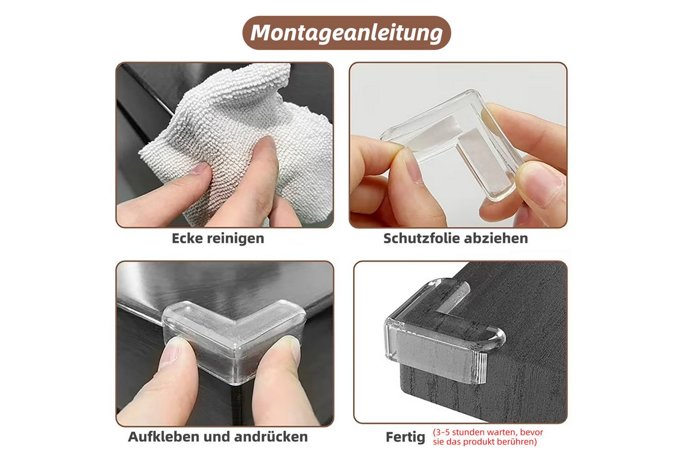 HUGERSTONE Kindersicherung Eckenschutz Baby, Silikon Kantenschutz, Transparente Tischkantenschutz, 20 Stücks Kantenschutz Selbstklebend für Möbel, Ecken, Tischs – Bild 4 von 5