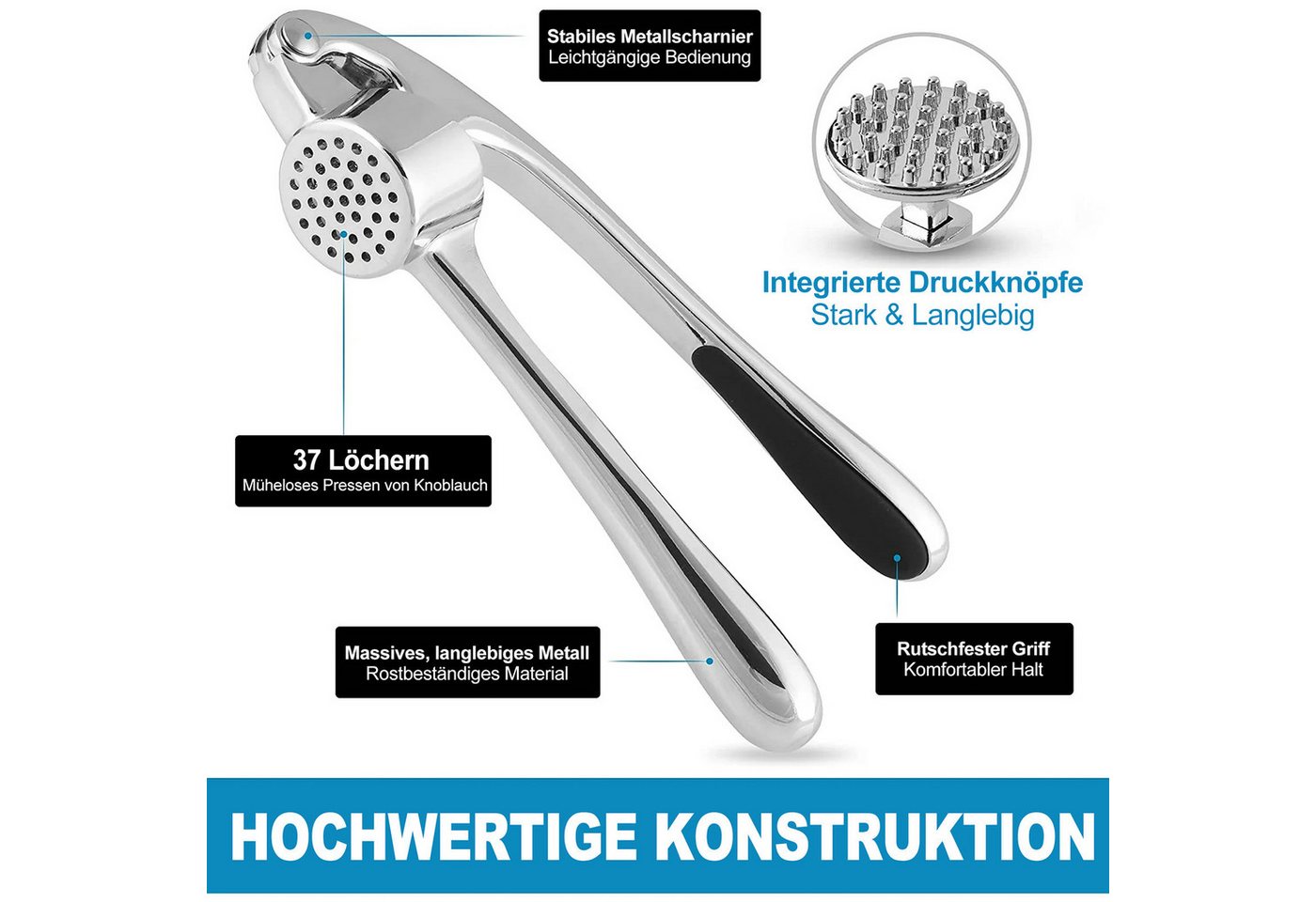 HUGERSTONE Knoblauchpresse Knoblauchschneider Wippe, Manuelle Knoblauchpresse Edelstahl, Multifunktionaler Knoblauchstampfer für Zwiebeln, Ingwer und Nüsse – Bild 2 von 5
