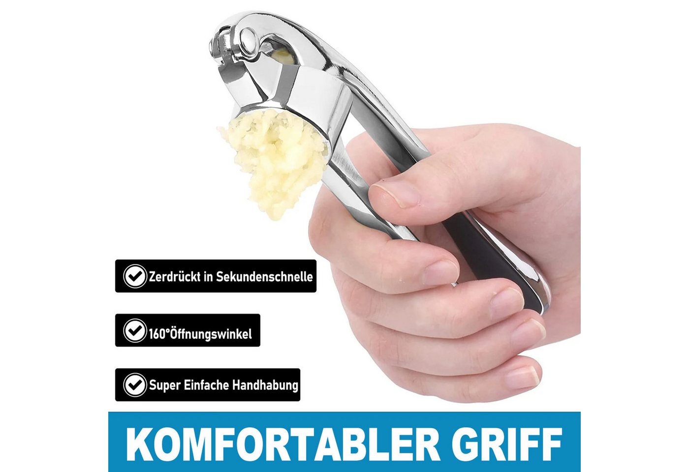 HUGERSTONE Knoblauchpresse Knoblauchschneider Wippe, Manuelle Knoblauchpresse Edelstahl, Multifunktionaler Knoblauchstampfer für Zwiebeln, Ingwer und Nüsse – Bild 3 von 5
