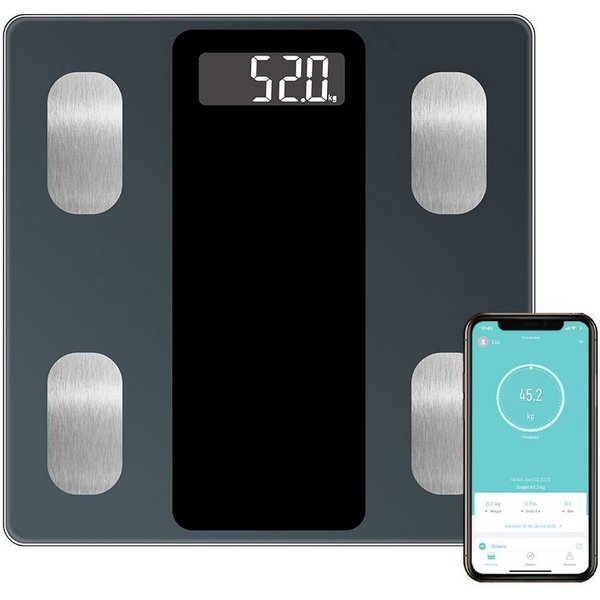HUGERSTONE Körper-Analyse-Waage Körperfettwaage Digitale Bluetooth, Diagnosewaage mit App Steuerung, 1-tlg., Digitale Waagen, Personenwaage mit BMI, Körperalter